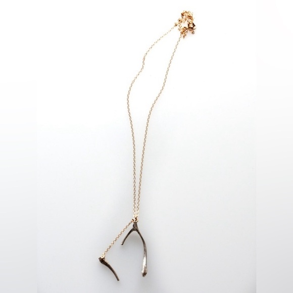 Jewelry - NWOT Asymmetrical Wishbone Lariat Gold Plated & Pewter Artisan Necklace